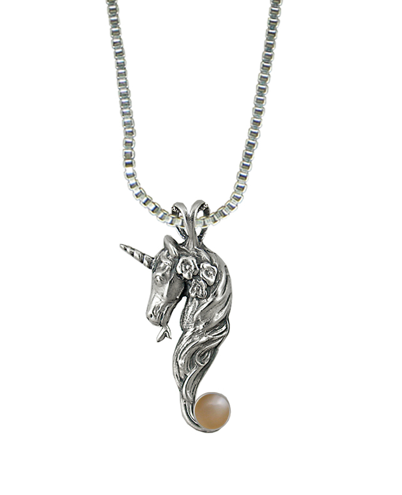 Sterling Silver Unicorn of Beauty Pendant With Peach Moonstone